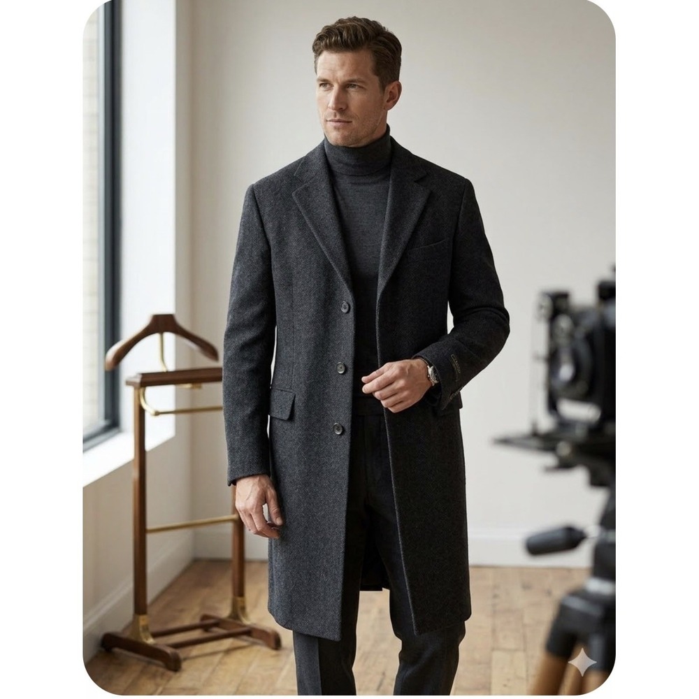 Vintage 70's Church Street Clothiers Pure Wool Men's Black Overcoat 42S